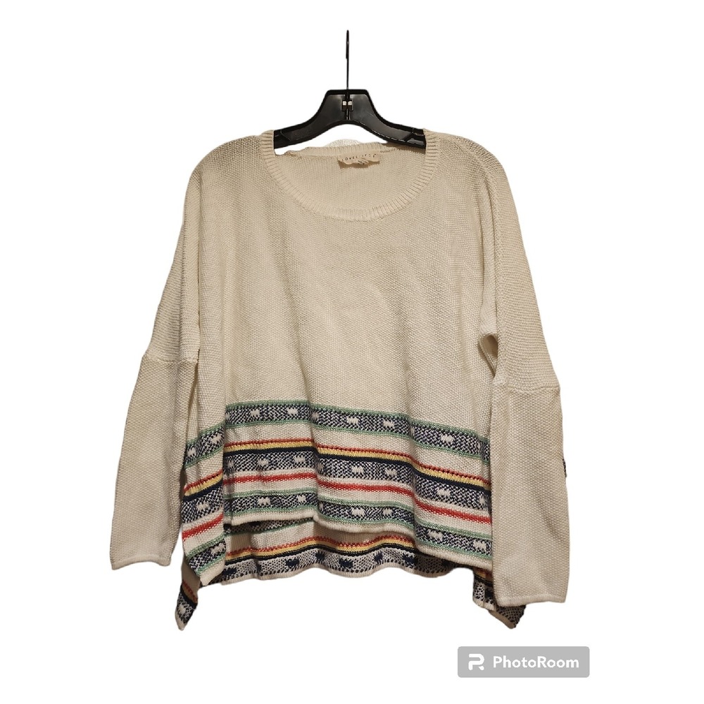 Love Stitch Knit Sweater Pullover Bohemian‎ Colorful Trim S/M